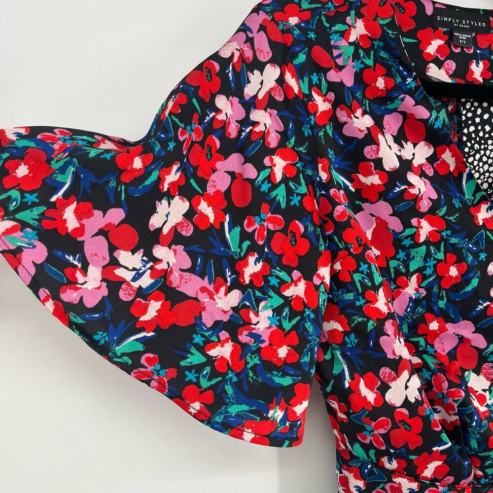 Vintage Simply Styled Wrap Dress Womens Small Mixed Print Floral Polka Dot Midi - Picture 9 of 12